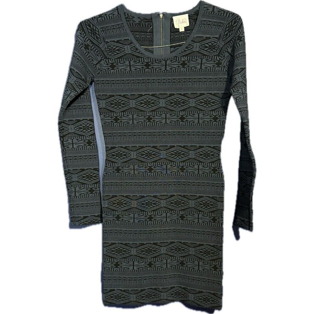 Parker Dress Sz Small Blue Black Faux Leather Katrina Eclipse Body-Con Dress